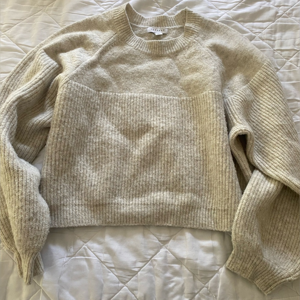 Topshop cream cropped crew neck sweater size small